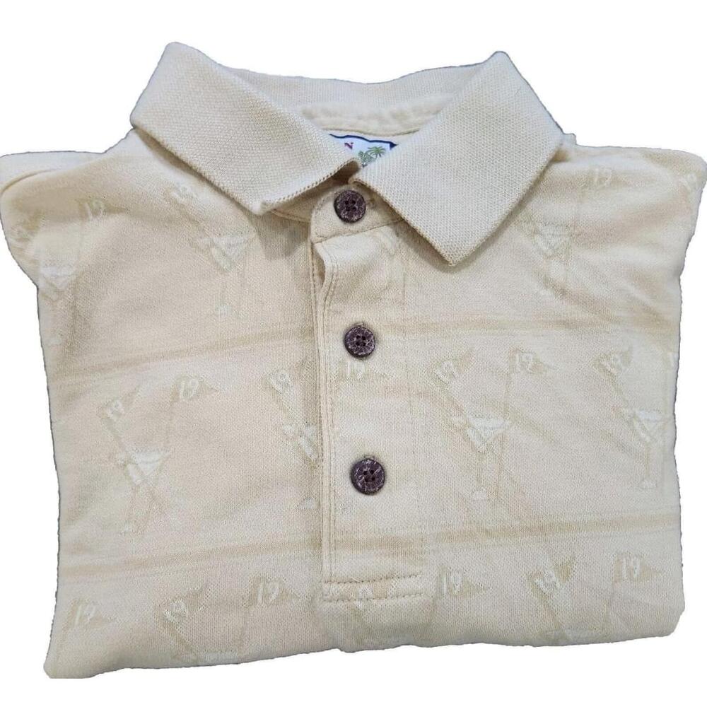 Caribbean Joe Mens Polo Golf Flag Print Short Sleeves Yellow Medium